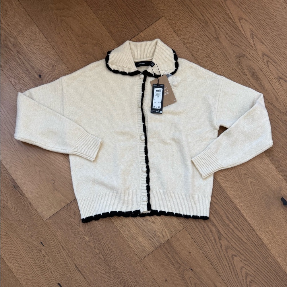 Vero Moda LouLou Cardigan With Contrast Detail - Cream & Black - Size S - NWT - Picture 2 of 12